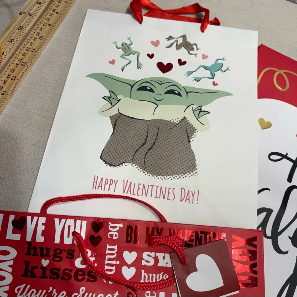 Valentine's Day Assorted Gift Bags - Pink Red White Love Designs - Set of 7